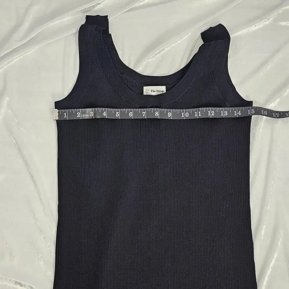 The Drop Yasmin Black Side Slit Rib Knit Midi Tank Dress Women's Size L NWT - Picture 11 of 14